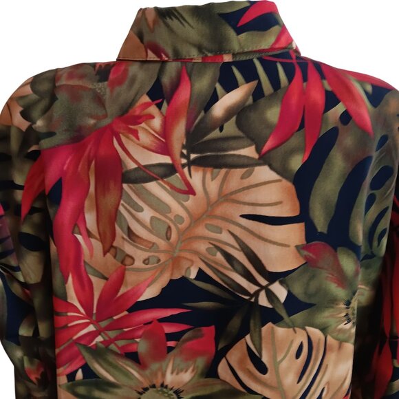 Women's XL Vintage Brownstone Studio Top 1990's Tropical Print Button-Up Blouse - Picture 6 of 7